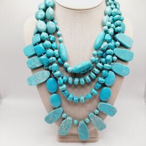 Chico’s Dyed Howlite Gemstone Statement Necklace 5 Strand 21” NWT
